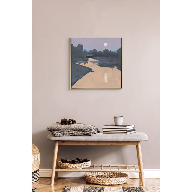Contemporary Moonrise Over The South Platte by Michael Magrin | Oil on linen depicting a river at moonrise. For Sale - Image 3 of 5