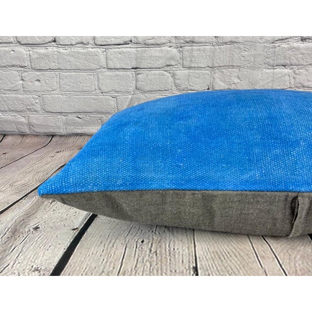 16 x 24 Hemp Pillow Turkish Cushion Natural Blue Pillow Cushion Cover For Sale - Image 4 of 4