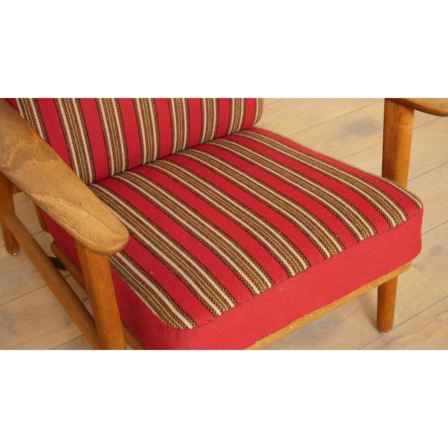 Danish Teak and Oak Lounge Chair with Red and Green Striped Fabric, 1960s For Sale - Image 6 of 18