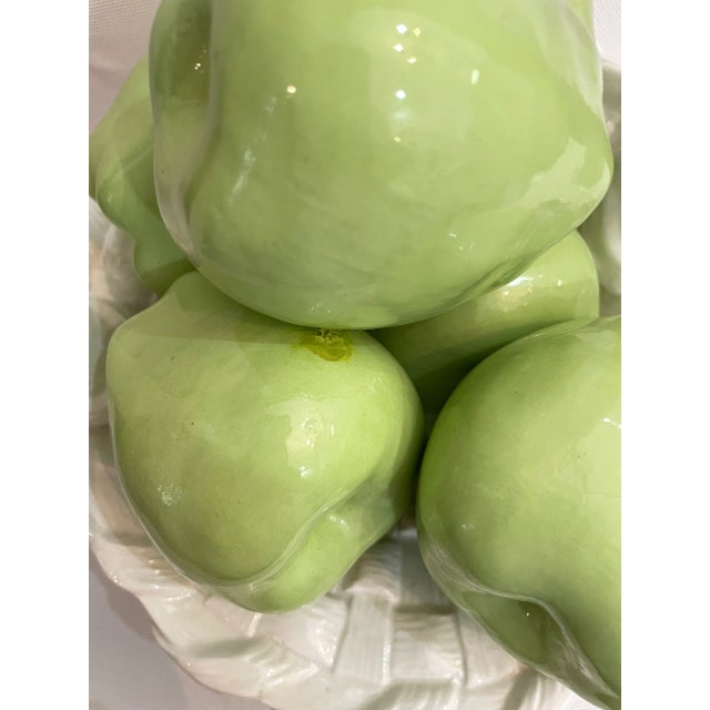 Ceramic Mid 20th Century White Ceramic Trompe L’oeil Green Apple Basket For Sale - Image 7 of 10