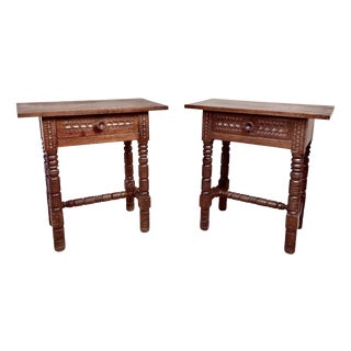 Spanish Carved Nightstands with Turned Legs, 1950, Set of 2 For Sale