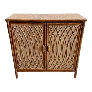 Bamboo and Grasscloth Vintage Two Door Cabinet For Sale