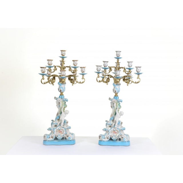 Bisque Porcelain Cherubs Candelabras in the Style of Sevres, Set of 2 For Sale - Image 9 of 14