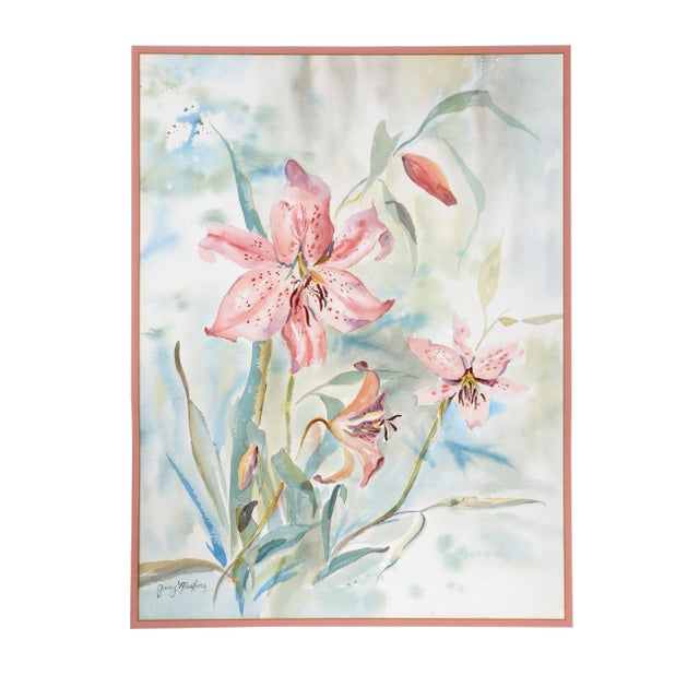 Ginny Masters - Lilies Watercolor on Paper For Sale