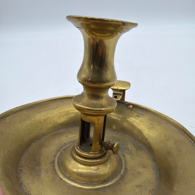 Farmhouse Antique Brass Push-Up Chamberstick, Probably English, Early to Mid 19th Century For Sale - Image 3 of 11