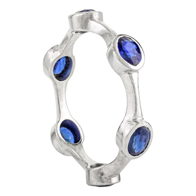 Minimal Everyday Blue Sapphire Stackable Band Ring in 14k Size 6 For Sale