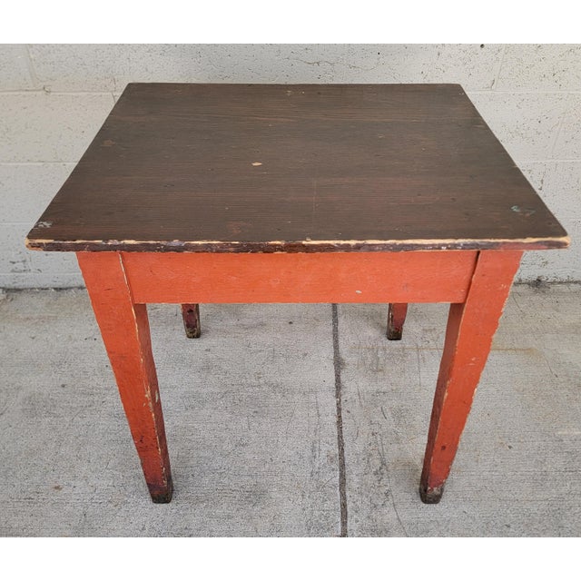 Primitive Farmhouse Style Barn Red Tavern / Work Table For Sale - Image 4 of 12