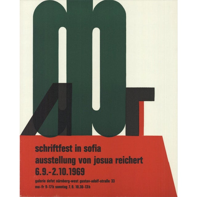 1960s 1969 Josua Reichert 'Writing Festival in Sofia' Vintage Green,Red Linocut For Sale - Image 5 of 5