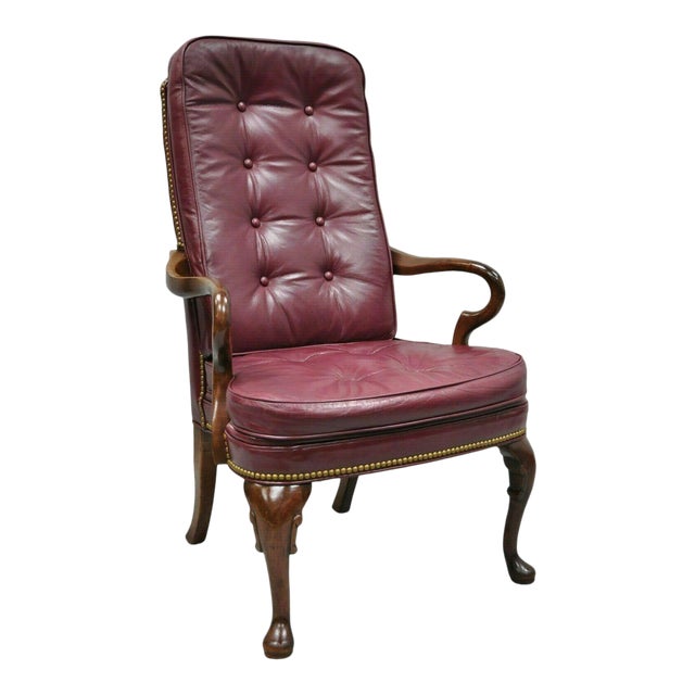 Vintage Burgundy Tufted Leather Queen Anne Gooseneck ...