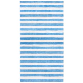 Doris Leslie Blau Dhurrie Vintage Striped White And Blue Flatweave Cotton Rug For Sale