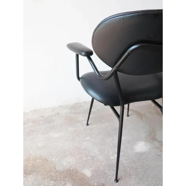 Mid-Century Black Painted Iron Frame and Black Skai Armchair by Gastone Rinaldi, 1950s For Sale - Image 5 of 9