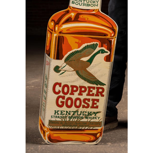 Vintage Double-Sided Copper Goose Bourbon Figural Bottle Advertising Sign For Sale - Image 4 of 8