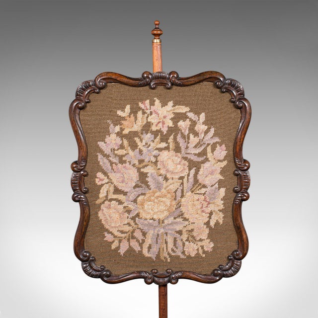 Wood Antique Fireside Pole Screen, English, Needlepoint, Adjustable, William Iv, 1835 For Sale - Image 7 of 12