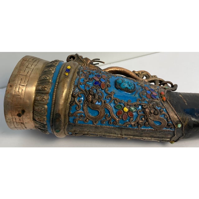 Antique Tibetan Ritual Dagger With Silver, Turquoise Blue Enamel and Dragon For Sale - Image 14 of 18