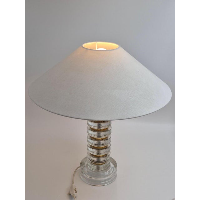 Mid-Century Modern Scandinavian Table Lamp with Orrefors Glass and Brass from Carl Fagerlund, 1960s For Sale - Image 6 of 10