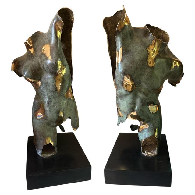 Metal 20th Century Bronze Nude Male Sculptures, Set of 2 For Sale - Image 7 of 7