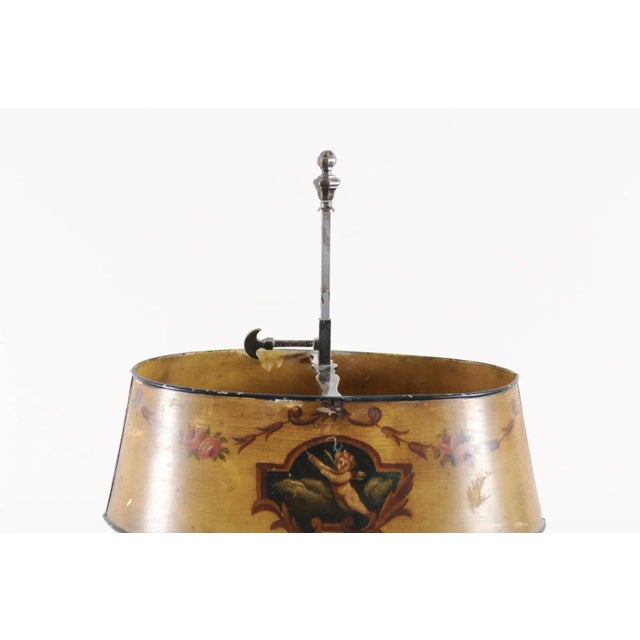 1850s French Napoléon III Painted Tole Two-Light Lamp with Cherub and Roses For Sale - Image 12 of 13