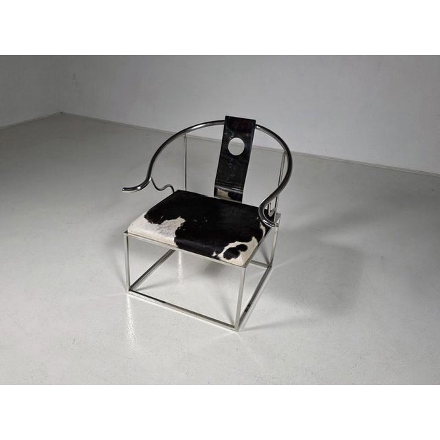 Sculptural Stainless Steel Armchair with Cowhide by Eichholtz, 1990s For Sale - Image 3 of 9
