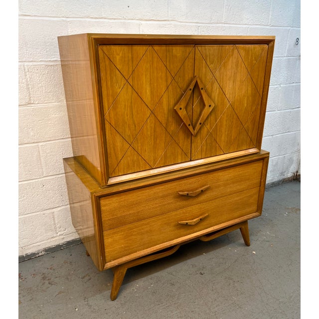 Mid-Century Modern Unique Mid-Century Modern High-Boy Chest W/ Sculpted Handles For Sale - Image 3 of 17