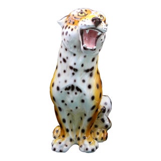 Extra Large Vintage Italian Ceramic Leopard / Cheetah Statue For Sale