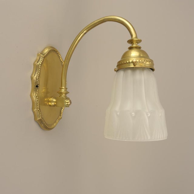 Wall Lamp in Brass with Satin Shade, France, 1919 For Sale - Image 3 of 7