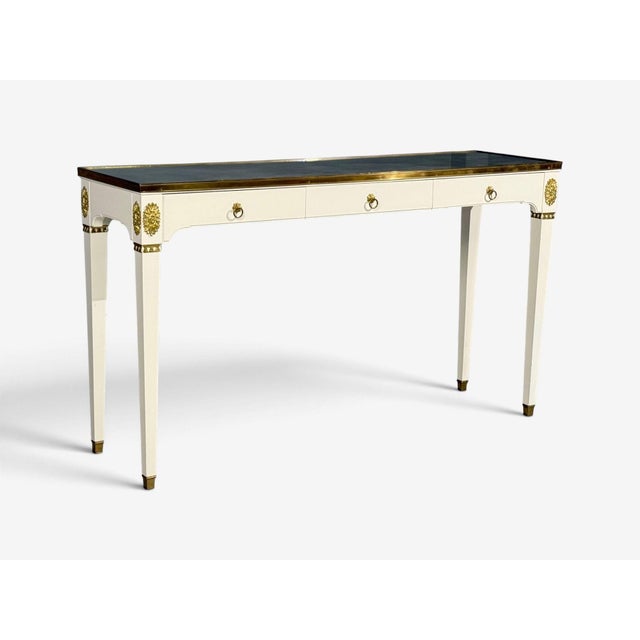 Maison Jansen Style, Console Table, White Painted Wood, Mirror, France, 1970s For Sale - Image 4 of 16