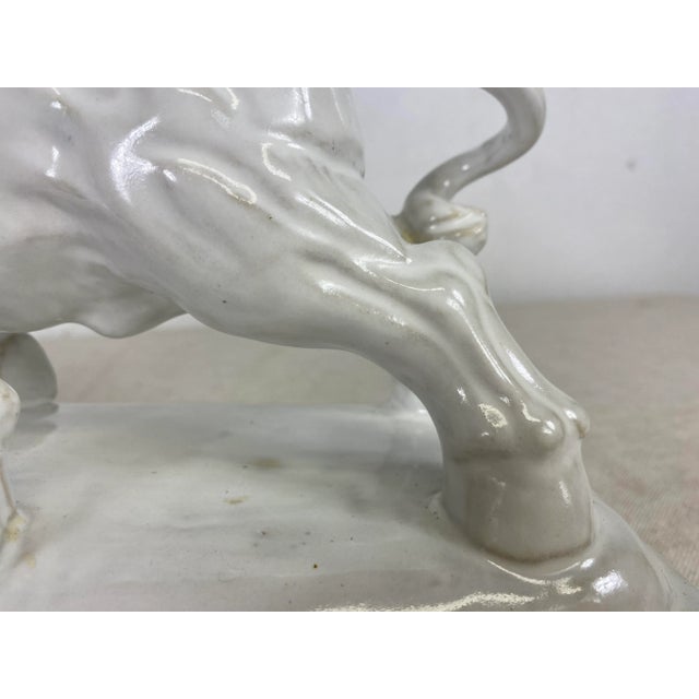 Italian Mid Century Vintage Porcelain Blanc De Chin Sculpture of a Bull For Sale - Image 3 of 11