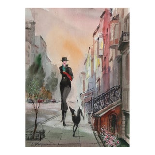Sunny Day New York, Erik Freyman Watercolor, Signed in Pen For Sale