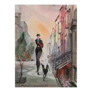 Sunny Day New York, Erik Freyman Watercolor, Signed in Pen