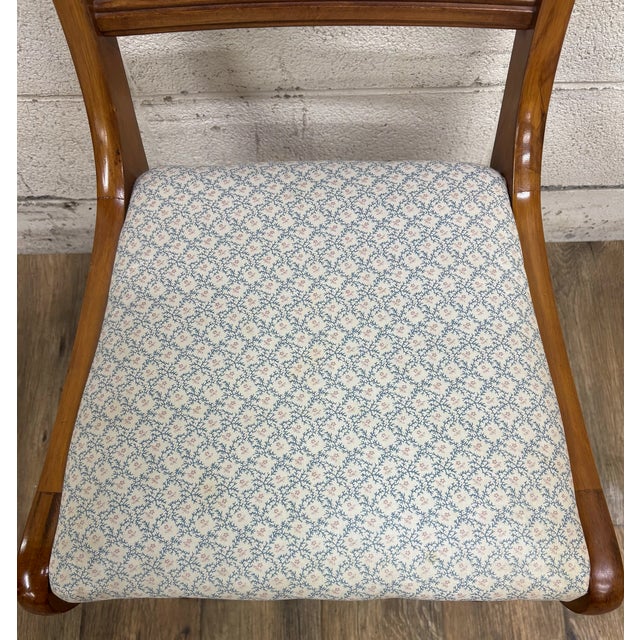 Wood Vintage Regency Duncan Phyfe Style Harp Back Lyre Back Upholstered Dining Chair For Sale - Image 7 of 10