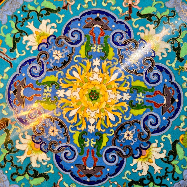 Mid 20th Century Chinese Cloisonné Inset Round Rosewood Accent Table With Carved Base For Sale In Dallas - Image 6 of 12