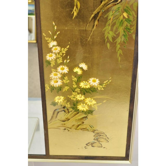 Gold Vintage LaBarge Chinoiserie Floral Gold Gilt Decorated Rectangular Wall Mirror For Sale - Image 8 of 12