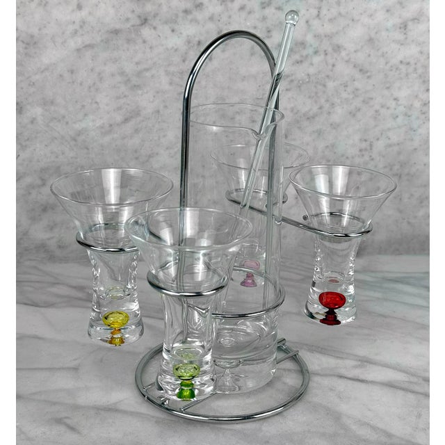 Mid-Century Chrome & Blown Glass Shot Glasses & Mixer Bar Serving Set For Sale - Image 4 of 9