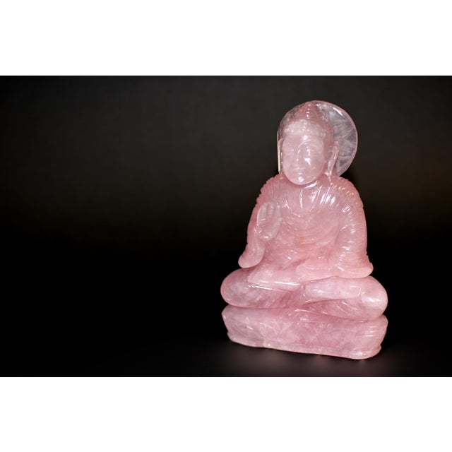 Pink Natural Rose Quartz Buddha Statue Pink Gemstone For Sale - Image 8 of 10