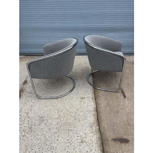 Pair of Anton Lorenz for Thonet Furniture Chrome Barrel Chairs. Newly reupholstered and ready to go! Nice size and scale!