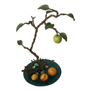 Victor Cicansky, Canadian Sculptor Signed 2005 Metal Fruit Sculptor With Nest Eggs Foliage and Whimsy. A Great Representation of His High Works.
