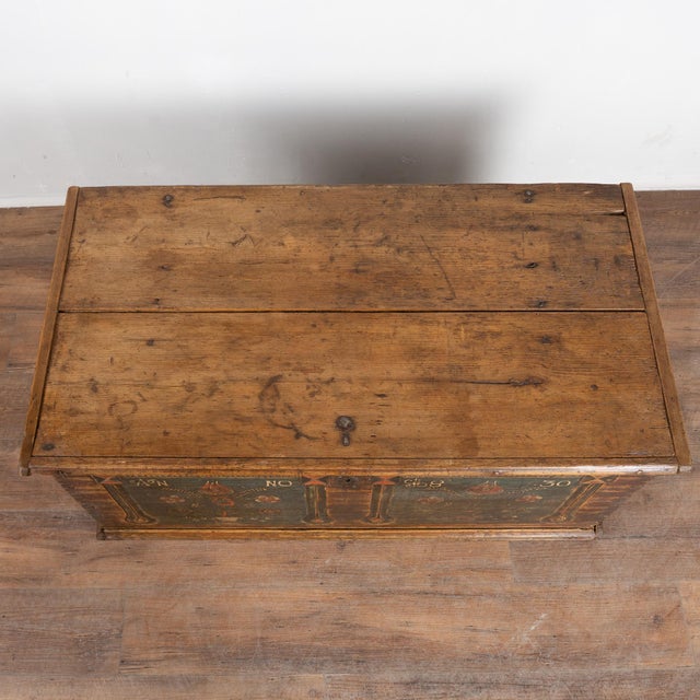 Early 19th Century Hand-Painted Pine Flat Top Trunk From Hungary Dated 1830 For Sale - Image 5 of 11