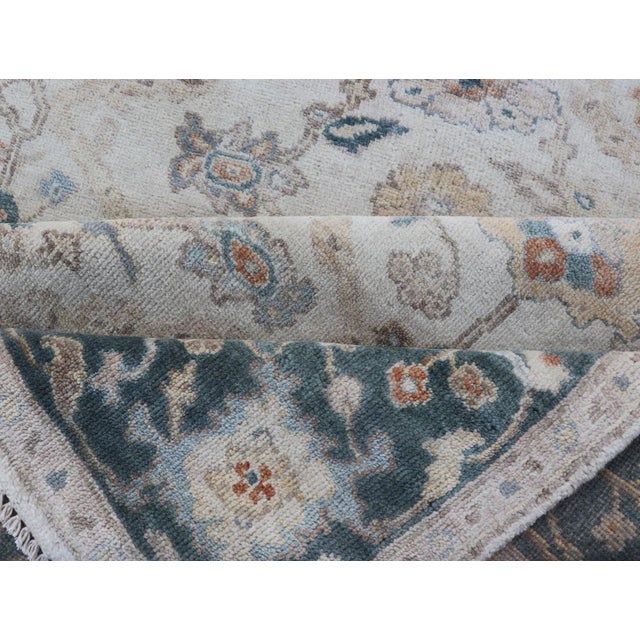 Hand-Knotted Oushak Rug by Keivan Woven Arts, Navy Floral Design 5'7 X 8'8 For Sale - Image 10 of 12