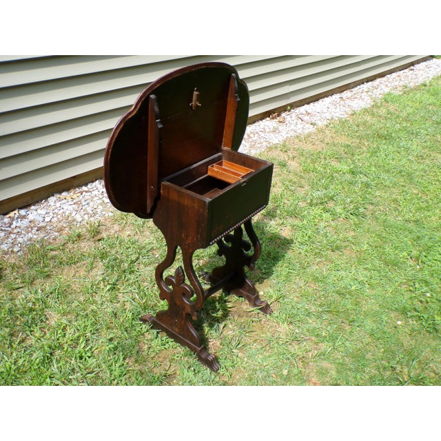 Antique Tilt Top Sewing Table Vintage Walnut Sewing Stand Parlor Lamp Table For Sale In Boston - Image 6 of 15
