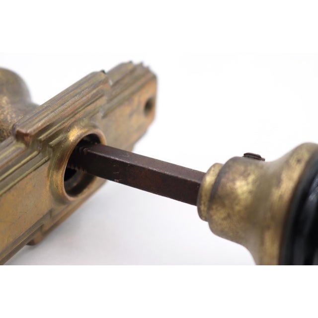 Metal Vintage Art Deco Black Glass Passage Door Knob Set For Sale - Image 7 of 7