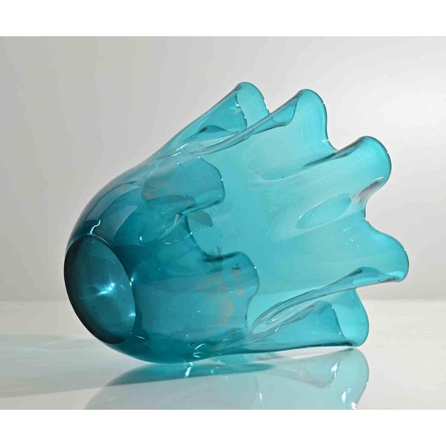 Vintage Turquoise Glass Vase, Italy, 1970s For Sale - Image 4 of 6