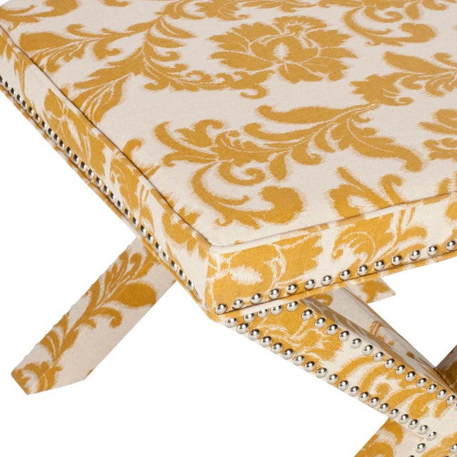 Studded Ottoman, Maize & Beige For Sale - Image 4 of 5