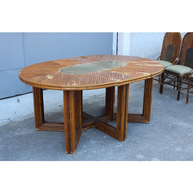 Vintage Italian Dining Table with Chairs in Bamboo and Brass, 1970s, Set of 9 For Sale - Image 12 of 18