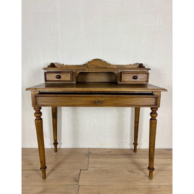 Wood English Oak Writing Desk with Raised Gallery and Drawers, 1930s For Sale - Image 7 of 17