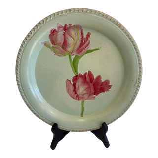 Mid 20th Century Hand Painted Floral Silverplate Tray With Pink Flowers For Sale