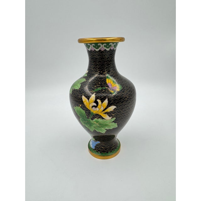 1950s Black and Floral Cloisonne Vase For Sale In Wichita - Image 6 of 6