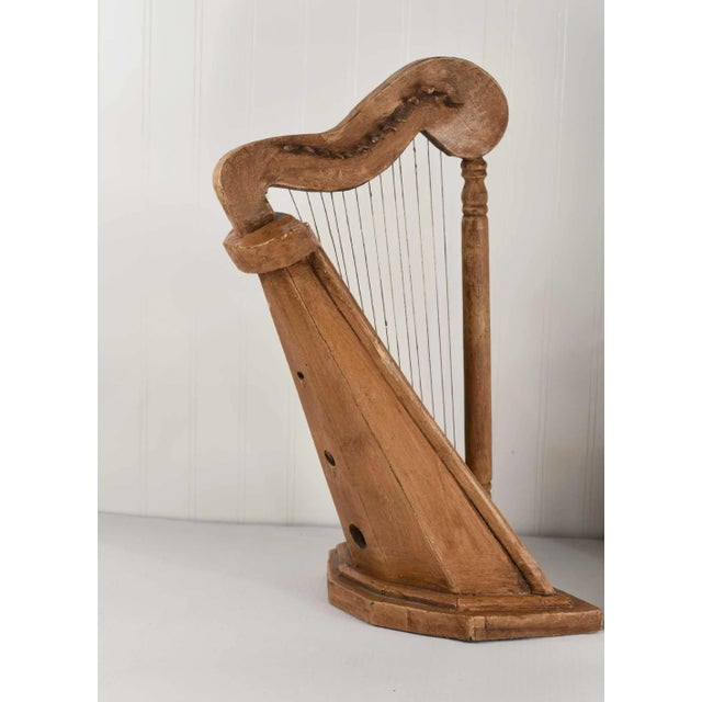 Wood Vintage Celtic Irish Table Harp Carved Painted With Floral Decoration For Sale - Image 7 of 15
