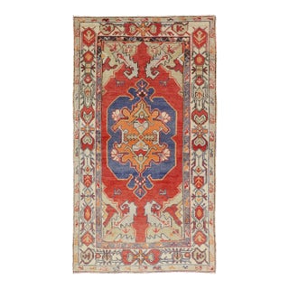 Vintage Turkish Oushak Rug With Bold Red, Indigo Blue, Saffron Gold and Ivory For Sale