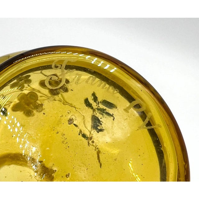 Antique French Floral Enameled Amber Glass Lamp Jar For Sale - Image 9 of 9