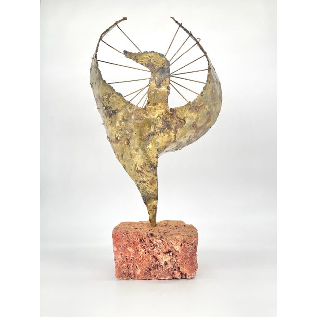 1970s Brutalist Metal Phoenix Bird Sculpture on Natural Stone For Sale - Image 10 of 12